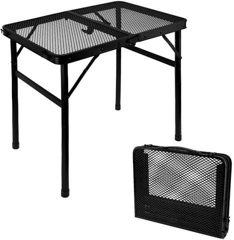 NQEUEPN Table de Camping, 60cm Métal Table de Barbecue Pliable Hauteur Réglable Légère et Portable Table de Support de Barbecue avec Bureau en Maille pour l'Extérieur Pique-Nique Plage Camping-Car