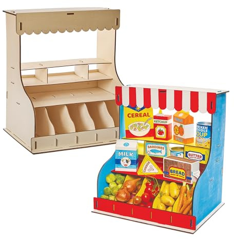 Baker Ross FN094 Woodcraft Shop Display Kit - Pack of 1, Pretend Shop Play Item for Kids, Kids Grocery Store