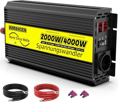 HJMAHOEN Trasformatore di tensione 2000 W/4000 W, inverter sinusoidale puro DC 24 V su AC 230 V, convertitore di visualizzazione digitale doppio LCD per camper, camion, casa, furgone
