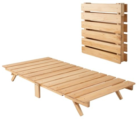 EMOOR Foldable Wood Slatted Floor Bed Frame OSMOS Twin Solid Pine (Earth-Natural), Easy Assembly Space Saving Storable Floor Life Tatami