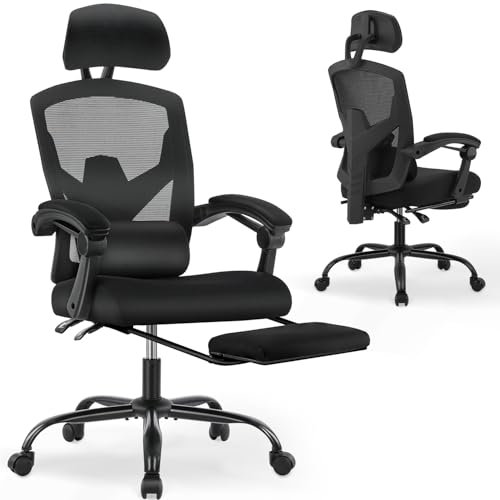 DUMOS Sedia da ufficio ergonomica, una sedia da scrivania con braccioli confortevoli, dotata di un comodo supporto lombare e poggiapiedi per ufficio, adatta per la casa