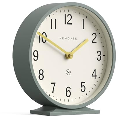 NEWGATE® Q Mantel Clock | Modern Classic Round Mantel Clock | Asparagus Green | Contemporary Style for Mantel, Desk, Table, Shelf or Bedside