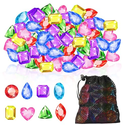YUNHENTONG Pierres Precieuses de Plongée Enfants, 150 Pièces 2.5cm Pierres Précieuses Colorées, Jouet de Plongée Piscine Enfant, Gemmes Colorées pour Jeux de Plongée, Chasse au Trésor