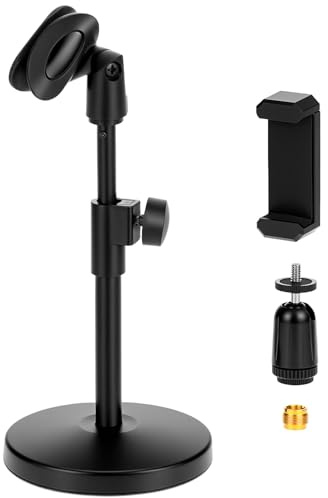 QWORK® Support de microphone multifunctionnel, pied micro bureau réglable avec clips téléphone, prise de 5/8 pouces à prise de 3/8 pouces, pour discours en conférence, retransmissions en direct