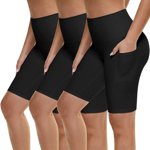 AMIYOYO 3 Pack Cycling Shorts Women High Waist Gym Shorts with Pockets