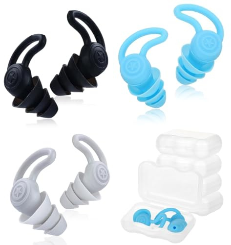 BCHKO Tapones Oídos Natación Silicona Adulto, 3 Pares (Negro, Gris, Azul). Protección Impermeable Reutilizable para Nadar, Surf y Piscina