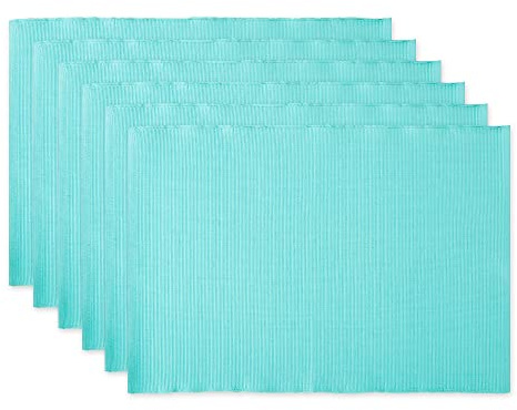 DII Basic Everyday - Juego de manteles Individuales Acanalados 100% algodón, 13 x 19 Pulgadas, Aguamarina, 6 Piezas