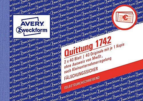 Avery Zweckform Quittung Kleinunternehmer (A6 quer, selbstdurchschreibend, 2x40 Blatt) weiß/gelb