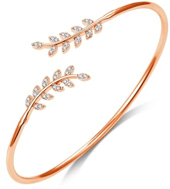 Philip Jones Rose Gold Plated Leaf Bangle Created with Zircondia® Crystals