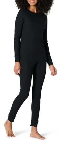 Amazon Essentials Women's Cotton Thermal Long Underwear Pajama Sets, Black, X-Large