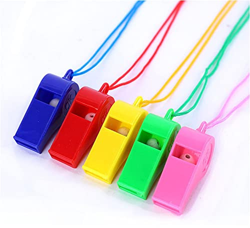 YUEMING 5 Pièces Sifflets Plastique, Sifflet à Roulette Plastique Whistle Arbitre Enfant Entraîneur Sifflet Bruyant avec Cordon pour Sports Basketball Football 4.8X 2.2cm Couleur Aléatoire