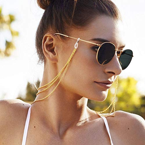 Yienate Bohême Chaînes de lunettes pour femme avec multicouche antidérapantes Chaîne Accessoires de retenue support de Sangle retenue de lunettes(Doré)