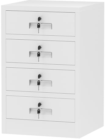 JINGUR Metal Storage Cabinet with Lockable Drawers for Home Office Bedroom Living Room Organization(White)