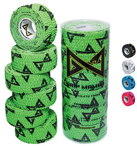 GRIP MAMBA Lot de 6 rubans adhésifs élastiques pour doigt athlétique, 2,5 cm de large avec adhésif de qualité supérieure, protège le pouce et améliore la prise en main, emballage blister pour sport,