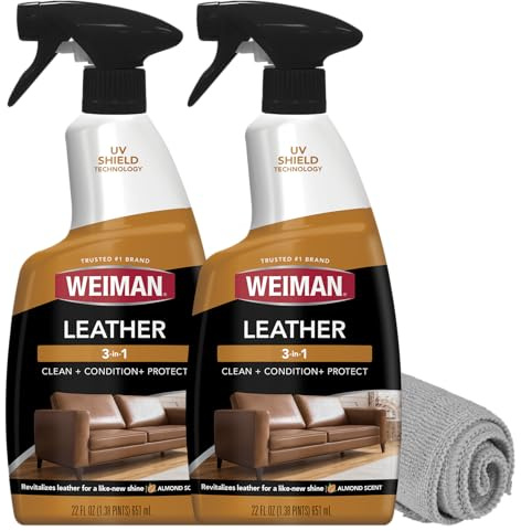 Weiman Detergente per pelle e protezione per divani, stivali, sedie, borse, borse e interni auto, con asciugamano in microfibra incluso (confezione da 2)