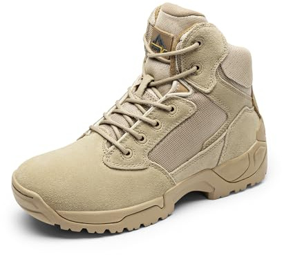 NORTIV 8 Bottes de Combat Militaires Bottes Tactiques Randonnée Chaussures Hommes Botte de Travail,Size 43W,Sable,Alloy-W