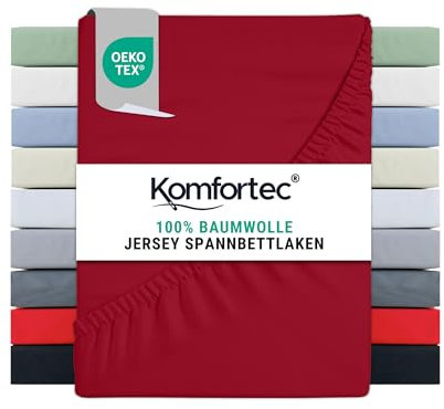 Komfortec Spannbettlaken Jersey 100% Baumwolle – 160x200 cm – 135g/m² – Weich, Atmungsaktiv & Hautfreundlich – Mit Rundumgummi – Oeko-Tex Zertifiziert – Für Boxspring, Topper & Matratzen – Rot