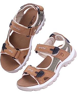 MGGMOKAY Femme Sandales de Randonnée en Cuir sandales de marche légères à bout ouvert,Marron,40