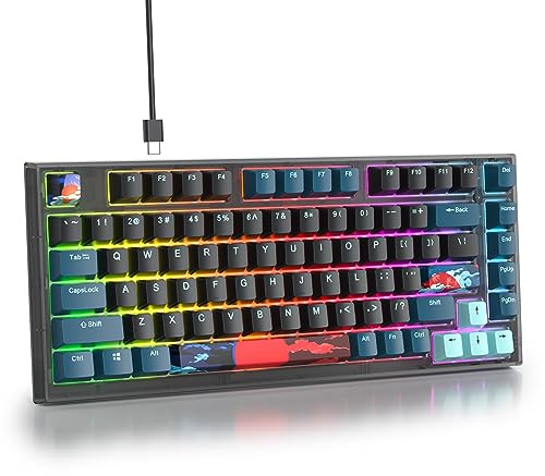 SOLIDEE Trådat 75% Mekaniskt Speltangentbord Hot Swappable,Vit Brytare RGB Bakgrundsbelyst tangentbord,82 Tangenter TKL Mekaniskt Tangentbord,PBT Tangenter NKRO Kompakt Tangentbord(82 Monstor(B))