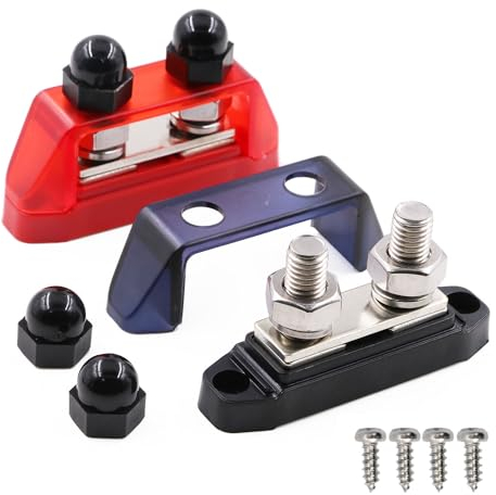 Gloaso Sammelschiene 12V-48V DC Busbar Stromverteilerblock 250A mit Dual M10 Bolzen Klemmleisten, 250 Amp Batterie Sammelschienen Bus Bar für Kfz Wohnmobil Solar ATV Boot LKW, Rot & Schwarz 2 Stück