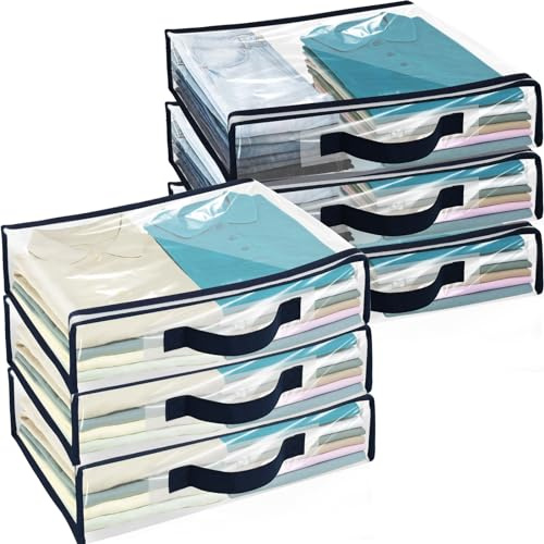 Sutowe 6PCS Sac de Rangement Transparent 40X 30X10cm, Boite Rangement sous Lit Pliable avec Poignées, Sac de Rangement Vetement en PVC avec Fermeture à Glissière pour Demenagement, Couvertures,Jouets