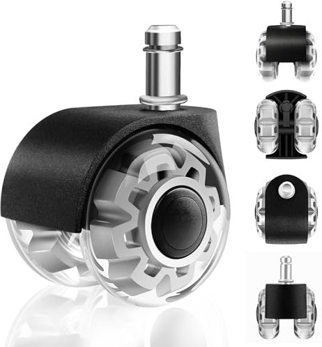 WECUTE Ruedas para Silla Oficina 10X 22MM, 5 Pcs Ruedas para Silla Oficina, 360 grados, rotación sin arañazos, para parquet, alfombras, laminado y azulejos, Silencioso, Seguro, Duradero