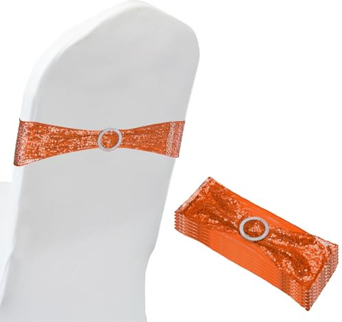 PATIKIL 14x6 Elástico Silla Fajas Lazos, 6 Paquete Elástico Silla Bandas Fajas con Hebilla Deslizante Control para Boda Banquete Decoraciones, Naranja