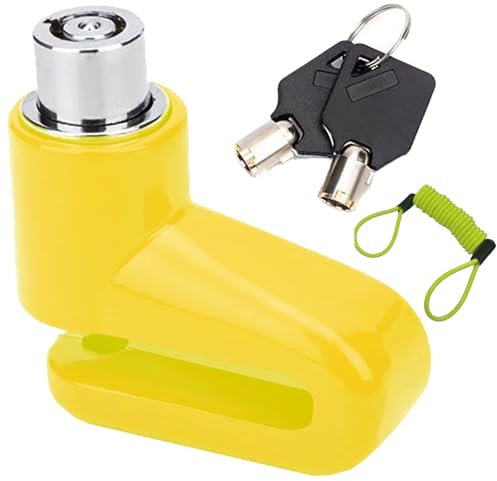 GNAUMORE Roller Scheibenbremse Schloss,Motorrad Bremsscheibenschloss,Scheibenbremsenschloss mit Erinnerungskabel,Bremsscheibenschloss Motorrad Schloss Alarm,Elektroroller Räder Spinder Gelb