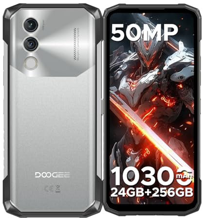 DOOGEE Blade 10 Power Rugged Smartphone, (2025) 24GB+256GB/2TB, 10300mAh Rugged Phone Android, 50MP, 6.6 HD+, 3 Cards Slots, 4G Dual SIM Unlocked Mobile Phones, Fingerprint/Face ID/NFC/GPS,Sliver
