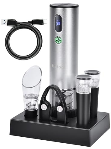 Electric Wine Opener with Wine Accessories -Rechargeable Wine Bottle Opener Set with Base, Wine Aerator, Foil Cutter and Wine Stoppers- Perfect Wine Gifts for Wine Lovers