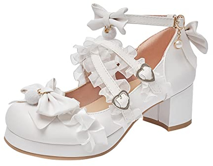FGUUTYM Mary Jane Mocassini Con Tacco Alto Da Ragazza E Donna Dolci E Eleganti Scarpe Da Principessa Scarpe Da Cerimonia Con Punta A Fiocco Perla Fragola Scarpe Da Sera Per Matrimonio Scarpe Da Festa