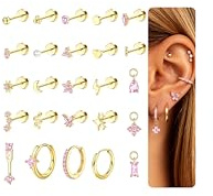 KRFY 25Pcs Pendientes Mujer Piercing Oreja Acero Quirurgico Pendientes Plata Dorados Hipoalergénico Pendiente Oro Aros Aretes de Mujer Piercings Cartilago Conch Helix Tragus Piercing -GP
