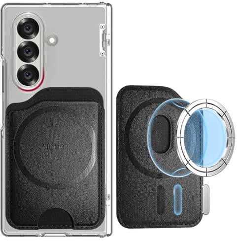 Miimall Mag-Safe Wallet für Samsung Galaxy S25 S24 FE/Plus/Ultra/Z Fold 7/iPhone 17 16 15 Serie, Slim Leder Mag Safe Wallet 3 Kartenhalter Handy Magnetisch Card Holder für Handy-Schwarz