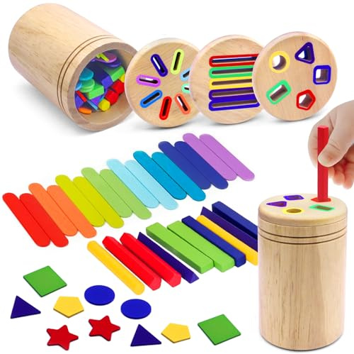 EOPUOZS Jouets Montessori 1 2 3 Ans, 3 en 1 Jouet Enfant 1 2 3 Ans, Jouet de Motricité, Jouets de Tri, Apprendre Couleurs et Formes, Cadeaux pour Enfants