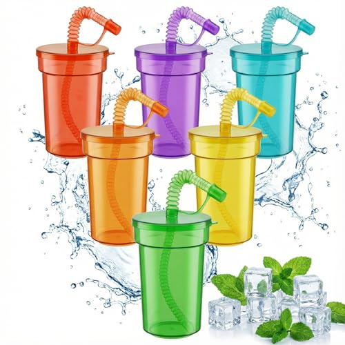 Hejo 12 Pezzi Bicchieri Riutilizzabili con Coperchi e Cannucce, Set di Bicchieri da Festa per Bambini da 380 ml, Bicchieri per Caffè Freddo, Succhi di Frutta, Frappè, Ideali per Picnic e Campeggio