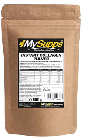My Supps Instant Collagen Pulver 500g Hydrolysiertes Kollagen Typ 1 | 90% Proteingehalt | Geschmacksneutral & ohne Zusatzstoffe | Laborgeprüft & Made in Germany