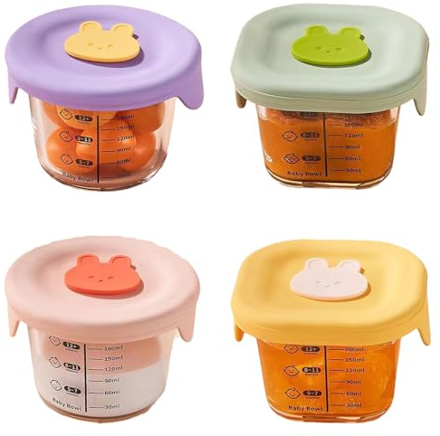 AMSLSIU Glass Baby Food Jars Set of 4 Durable Baby Food Containers with Lids Storing Nutrition 4Pcs Containers 230ml Round Square Non Toxic Glass Jars with