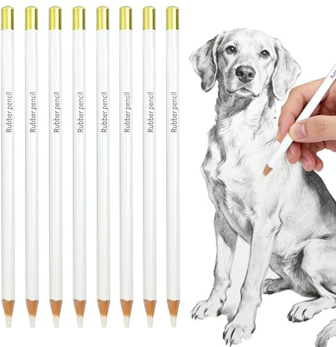 BMZXCH 8 Piezas Lapiz Carboncillo Blanco Dibujo Lápiz de Borrar Suave Goma De Madera Para Bocetos, Lápices Borradores de Arte Borrador para Artistas para Dibujo, Bocetos, Sombras y Resaltados