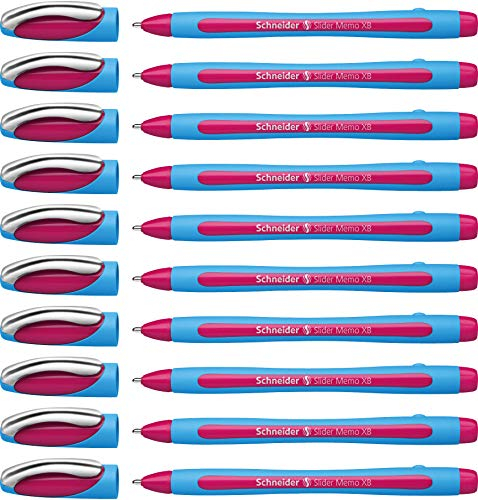 Schneider 150209 Slider Memo XB Kugelschreiber (mit Kappe, Strichstärke: XB) 10er Pack, pink