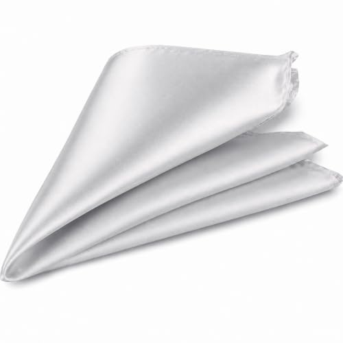 Trimming Shop Men’s Satin Pocket Square Handkerchief – Solid Colour Suit Hanky for Wedding, Groom, Prom, Party Unisex Plain Formal Wear Fashion Pocket Square, Soft Satin Dress Hanky (23cm, Silver)