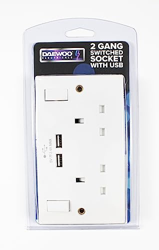 PIFCO ela1152 Double Wall Socket with 2 x USB Charger, White