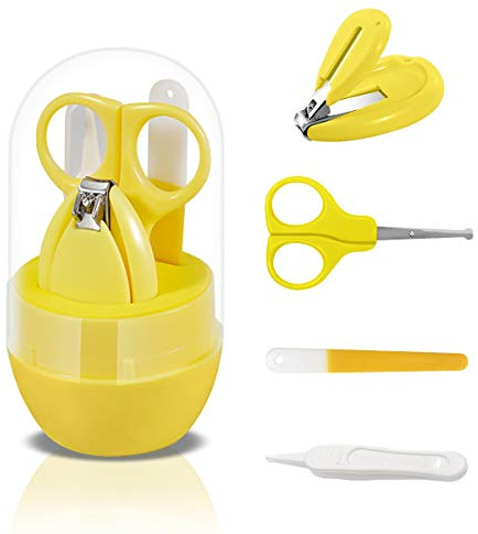 SONARIN Clipper per unghie Kit per bebe, kit per la cura del bambino 4 in 1, con Tagliaunghie, Forbicine, limetta per unghie e Pinzetta, kit per la cura delle unghie per neonato o bambino(Giallo)