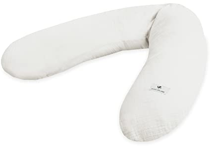 Julius Zöllner Musselin Stillkissen ca. 190 cm | Füllung 42 Liter EPS-Mikroperlen | Made in Germany | Bezug aus 100% Baumwollmusselin | OEKO-TEX® STANDARD 100 | Ivory