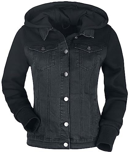RED by EMP Femme Veste en jean noire avec manches sweat et capuche L