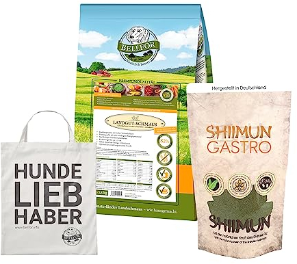 Bellfor Kit spécial pour chiens Landgut-Schmaus - Goût d'insectes - Pour nourrir les chiens avec Clostridium difficile, 2,5 kg de poudre gastronomique Shiimun 120 g et 1 sac en jute