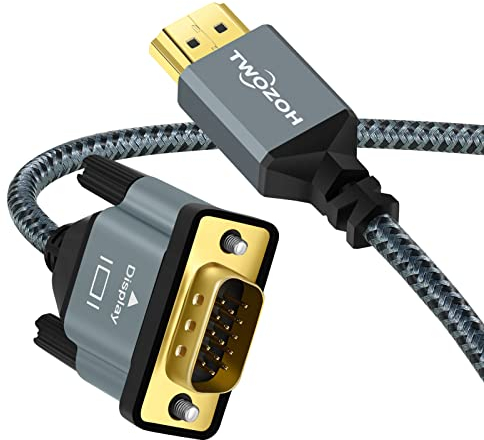 Twozoh HDMI auf VGA Kabel 1,5M, Gehäuse aus Aluminiumlegierung Nylon geflochten vergoldet unterstützt 1080P/60Hz