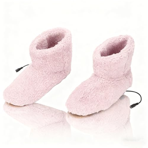 Chaussons de Pied Chauffants Électriques avec Enveloppe de Cheville, Peluche Doux et Relaxant pour Hiver Froid (Rose)