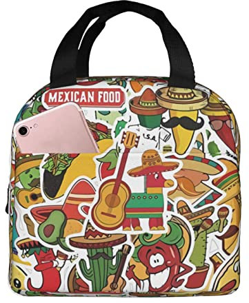 Pranzo al sacco isolato Pranzo al sacco per alimenti per feste messicane Contenitore per il pranzo riutilizzabile carino per adulti e bambini, Borse per il pranzo a tenuta stagna per il lavoro Uffic
