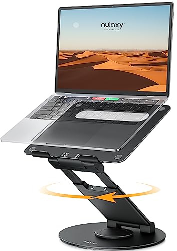 Nulaxy Telescopic 360 Rotating Laptop Stand for Desk Adjustable Height Swivel Pull Out Design Ergonomic Laptop Riser Fits All 10-17 Laptops Computer MacBook, Black