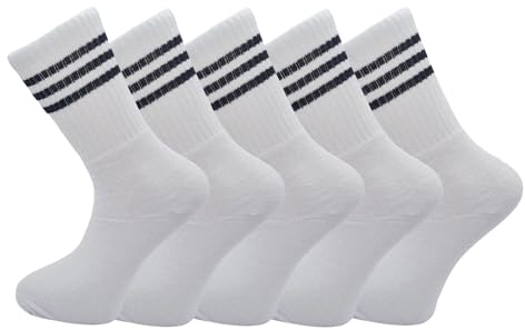 Pack Of 5 Mens Striped Socks Athletic Sports Gym School Casual Quarter Ankle Socks Cotton Rich Crew Sock Breathable For Men And Women UK 6-11 (UK, Numeric, 6, 11, Regular, Regular, Standard, White)